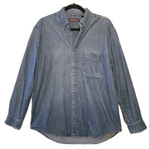 Perry Ellis America Men's Medium Denim Shirt 100% Cotton Long Sleeve Medium Wash